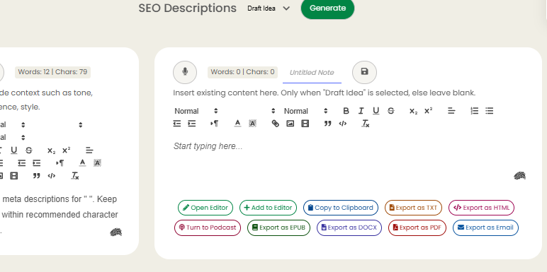 pulsante per generare la meta descrizione SEO
