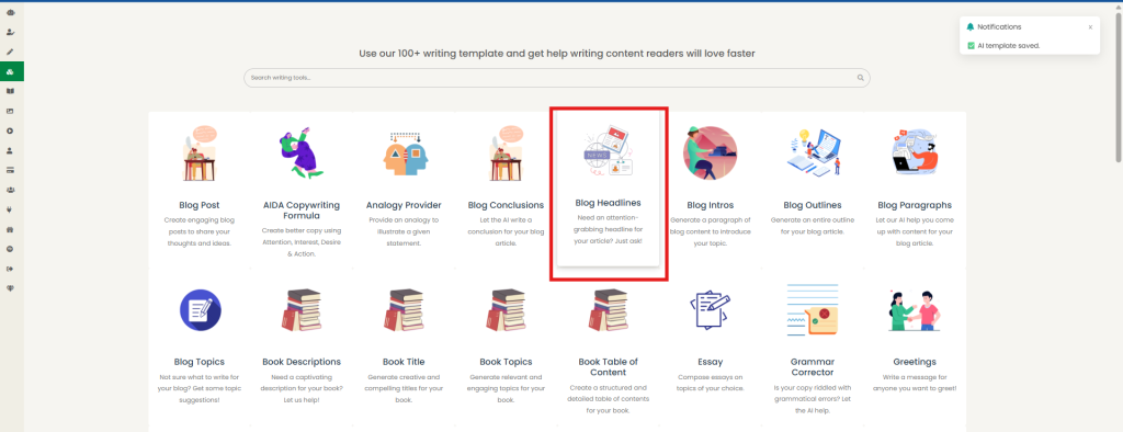 Seleziona i titoli dei post del blog nella dashboard dell'IA