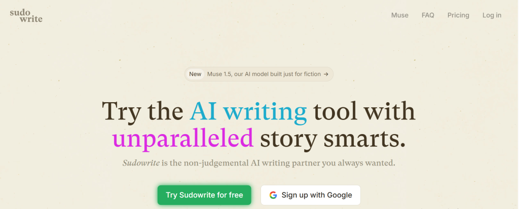 Sudowrite AI açılış sayfası