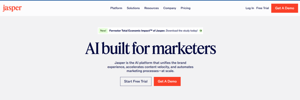 Jasper AI açılış sayfası ekran görüntüsü