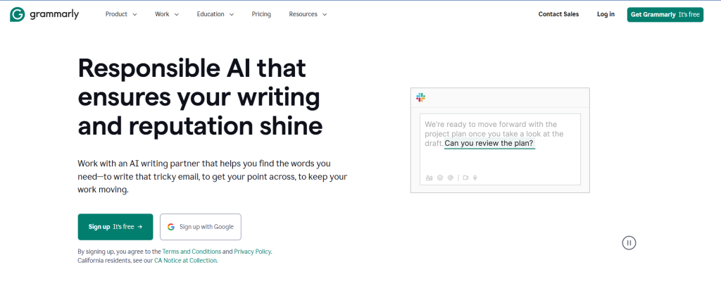 Grammarly açılış sayfası