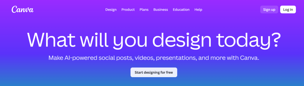 pagina di destinazione di Canva