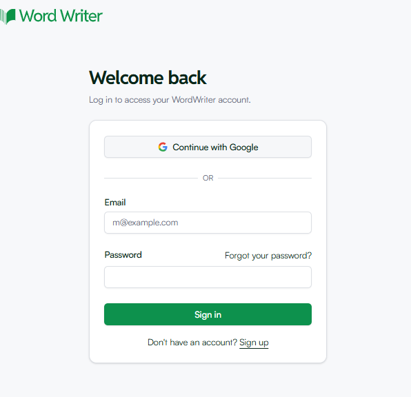 sign in to wordwriter