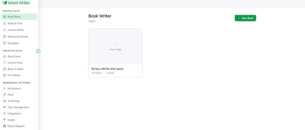 Wordwriter-Dashboard-Bereich