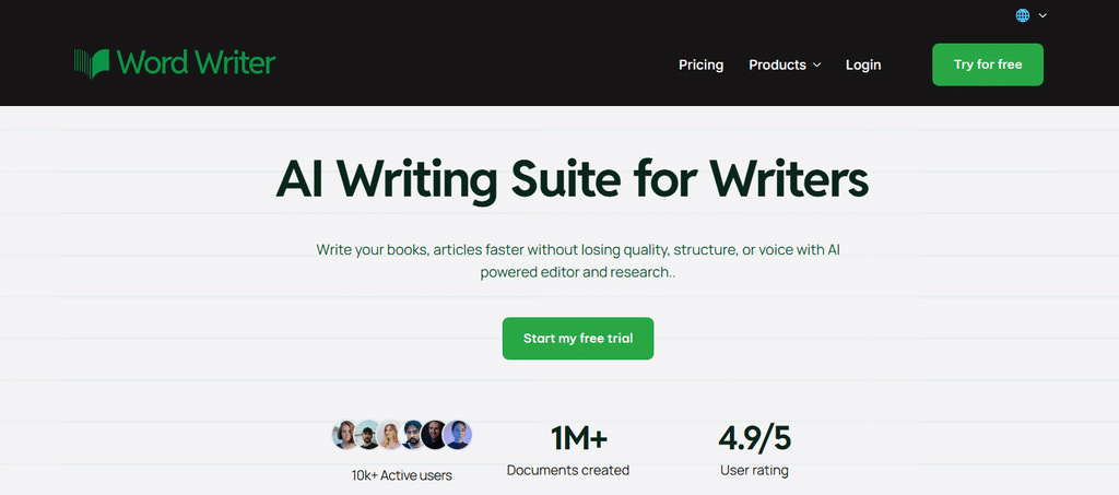wordwriter landing page