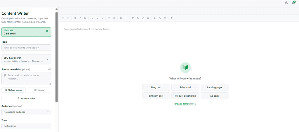 Landingpage mit Vorlage für Kaltakquise-E-Mails